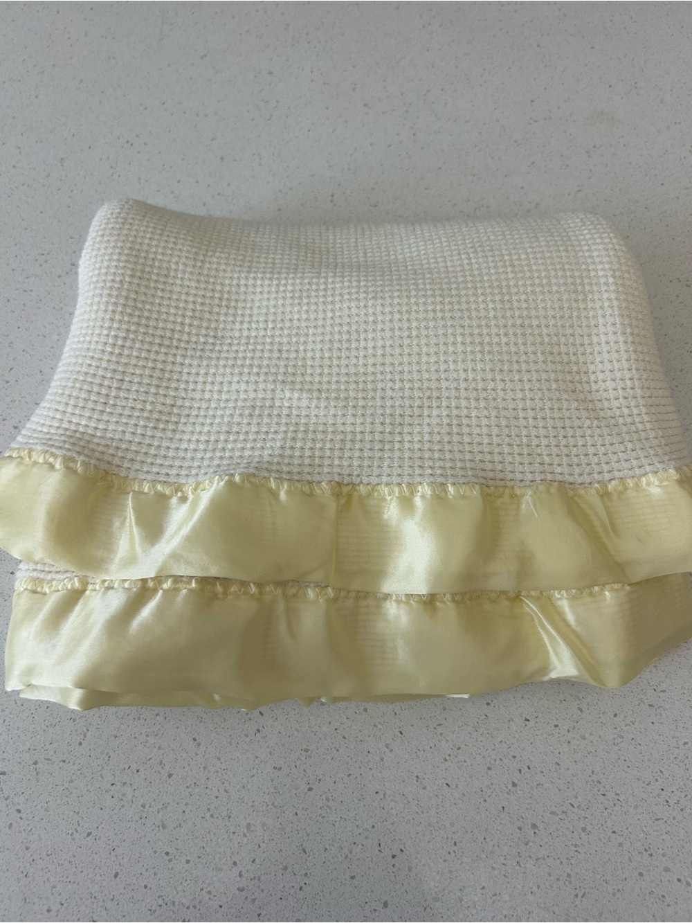 Yellow Vintage Baby Blanket Like Morgan Waffle Satin Edge